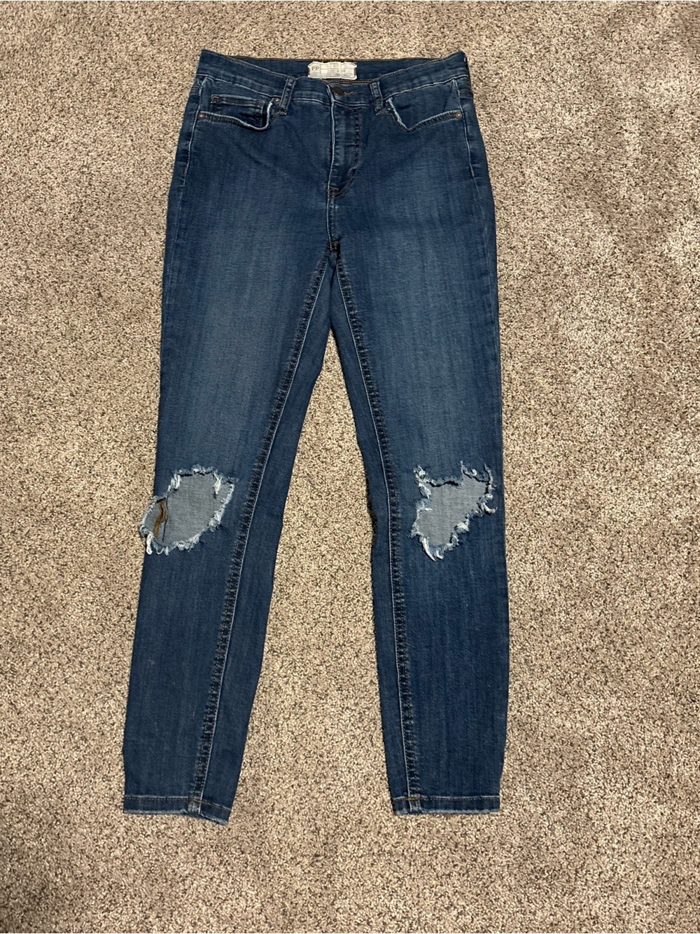 Free People Dark Blue Distressed Skinny Jeans